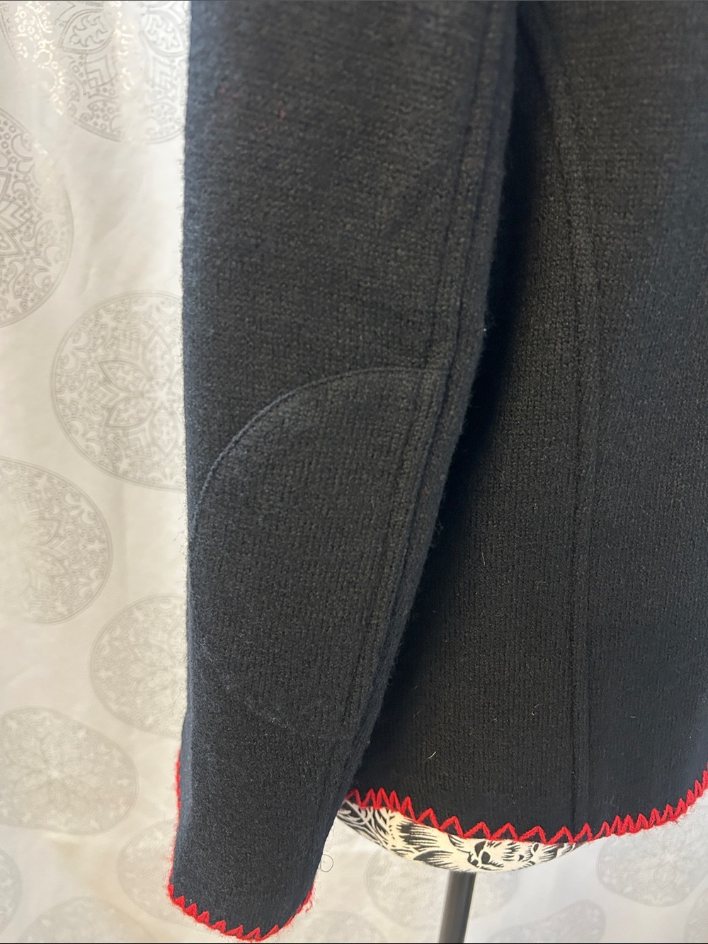 Black Wool Sweater Blazer Jacket Cardigan Red Trim Women Large L - Picture 4 of 16